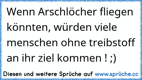 Wenn Arschlöcher fliegen könnten, würden viele menschen ohne treibstoff an ihr ziel kommen ! ;)