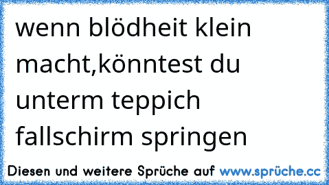 wenn blödheit klein macht,könntest du unterm teppich fallschirm springen