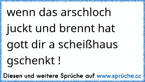 wenn das arschloch juckt und brennt hat gott dir a scheißhaus gschenkt !