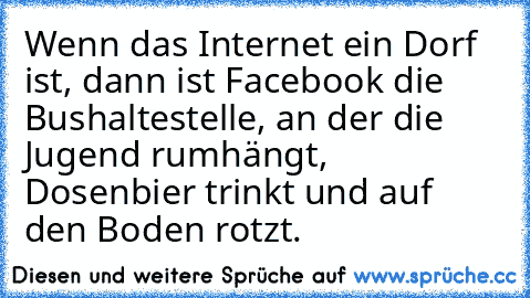 Wenn das Internet ein Dorf ist, dann ist Facebook die Bushaltestelle, an der die Jugend rumhängt, Dosenbier trinkt und auf den Boden rotzt.