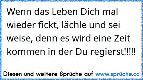 Wenn das Leben Dich mal wieder fickt, lächle und sei weise, denn es wird eine Zeit kommen in der Du regierst!!!!!