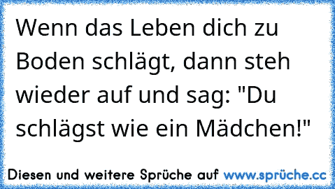 Wenn das Leben dich zu Boden schlägt, dann steh wieder auf und sag: "Du schlägst wie ein Mädchen!"