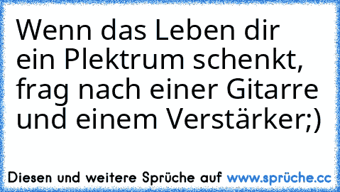 Wenn das Leben dir ein Plektrum schenkt, frag nach einer Gitarre und einem Verstärker;)