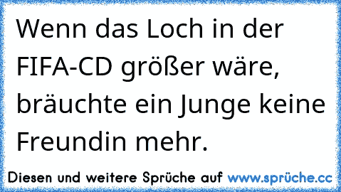 Wenn das Loch in der FIFA-CD größer wäre, bräuchte ein Junge keine Freundin mehr.