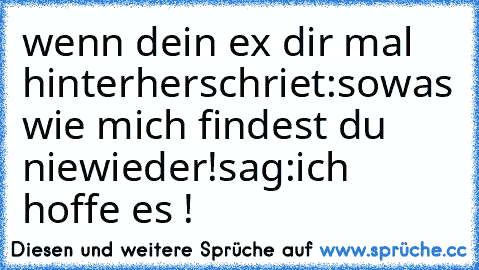 wenn dein ex dir mal hinterherschriet:sowas wie mich findest du niewieder!
sag:ich hoffe es ! ♥