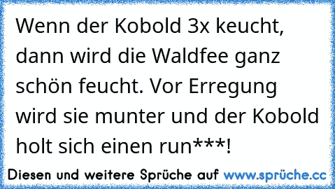 Wenn der Kobold 3x keucht, dann wird die Waldfee ganz schön feucht. Vor Erregung wird sie munter und der Kobold holt sich einen run***!