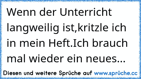 Wenn der Unterricht langweilig ist,kritzle ich in mein Heft.
Ich brauch mal wieder ein neues...