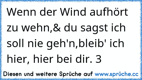 Wenn der Wind aufhört zu wehn,
& du sagst ich soll nie geh'n,
bleib' ich hier, hier bei dir. ♥3