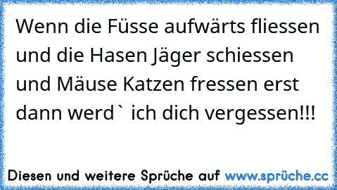 Wenn die Füsse aufwärts fliessen und die Hasen Jäger schiessen und Mäuse Katzen fressen erst dann werd` ich dich vergessen!!!