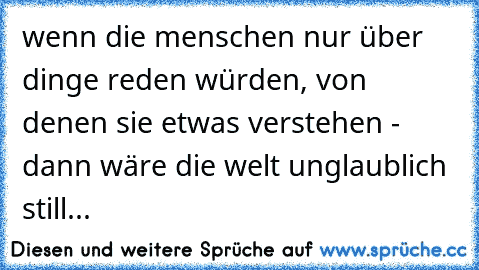 wenn die menschen nur über dinge reden würden, von denen sie etwas verstehen - dann wäre die welt unglaublich still...