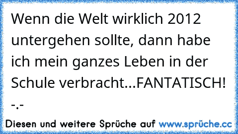 Wenn die Welt wirklich 2012 untergehen sollte, dann habe ich mein ganzes Leben in der Schule verbracht...
FANTATISCH! -.-