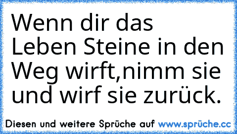 Wenn dir das Leben Steine in den Weg wirft,nimm sie und wirf sie zurück.