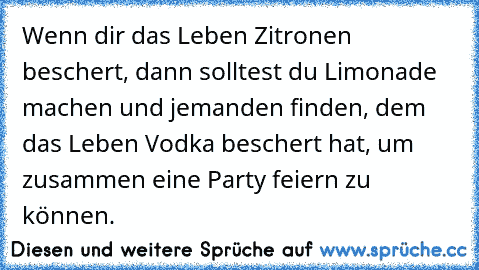 Wenn dir das Leben Zitronen beschert, dann solltest du Limonade machen und jemanden finden, dem das Leben Vodka beschert hat, um zusammen eine Party feiern zu können.