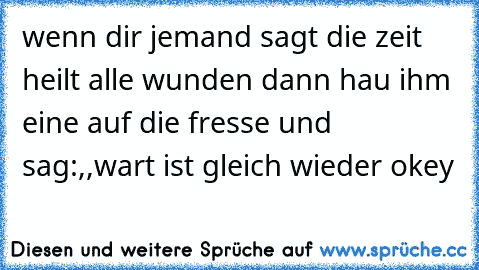 wenn dir jemand sagt die zeit heilt alle wunden dann hau ihm eine auf die fresse und sag:,,wart ist gleich wieder okey