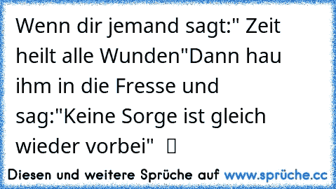 Wenn dir jemand sagt:" Zeit heilt alle Wunden"Dann hau ihm in die Fresse und sag:"Keine Sorge ist gleich wieder vorbei" ♥ ツ