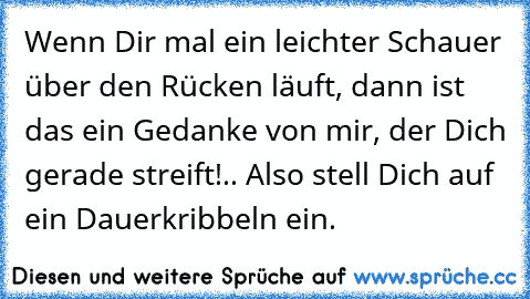 Wenn Dir mal ein leichter Schauer über den Rücken läuft, dann ist das ein Gedanke von mir, der Dich gerade streift!.. Also stell Dich auf ein Dauerkribbeln ein. ♥