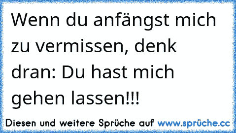 Wenn du anfängst mich zu vermissen, denk dran: Du hast mich gehen lassen!!!