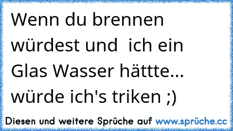 Wenn du brennen würdest und  ich ein Glas Wasser hättte... würde ich's triken ;)