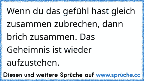 Wenn du das gefühl hast gleich zusammen zubrechen, dann brich zusammen. Das Geheimnis ist wieder aufzustehen.