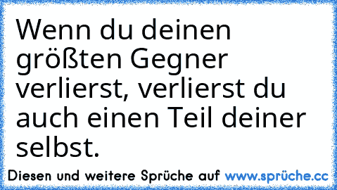 Wenn du deinen größten Gegner verlierst, verlierst du auch einen Teil deiner selbst.