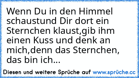 Wenn Du in den Himmel schaust
und Dir dort ein Sternchen klaust,
gib ihm einen Kuss und denk an mich,
denn das Sternchen, das bin ich... ♥