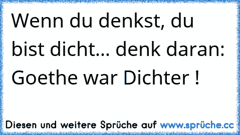 Wenn du denkst, du bist dicht... denk daran: Goethe war Dichter !