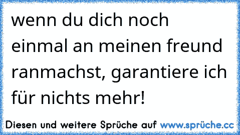 wenn du dich noch einmal an meinen freund ranmachst, garantiere ich für nichts mehr!