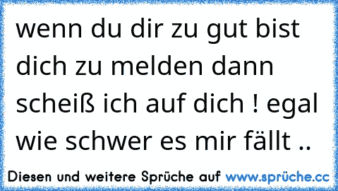 wenn du dir zu gut bist dich zu melden dann scheiß ich auf dich ! egal wie schwer es mir fällt ..