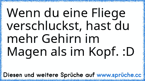 Wenn du eine Fliege verschluckst, hast du mehr Gehirn im Magen als im Kopf. :D