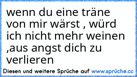 wenn du eine träne von mir wärst ,
 würd ich nicht mehr weinen ,
aus angst dich zu verlieren 
♥