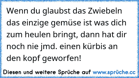 Wenn du glaubst das Zwiebeln das einzige gemüse ist was dich zum heulen bringt, dann hat dir noch nie jmd. einen kürbis an den kopf geworfen!