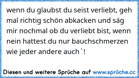 wenn du glaubst du seist verliebt, geh mal richtig schön abkacken und säg mir nochmal ob du verliebt bist, wenn nein hattest du nur bauchschmerzen wie jeder andere auch`!