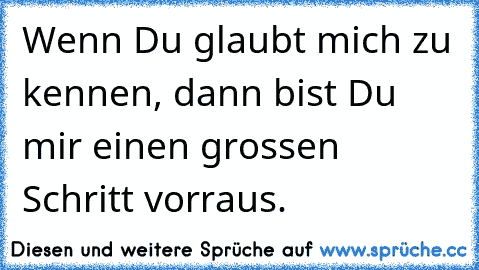 Wenn Du glaubt mich zu kennen, dann bist Du mir einen grossen Schritt vorraus.