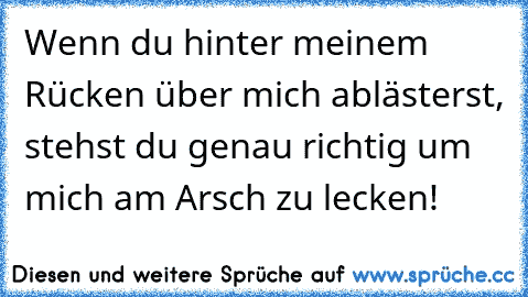 Wenn du hinter meinem Rücken über mich ablästerst, stehst du genau richtig um mich am Arsch zu lecken!