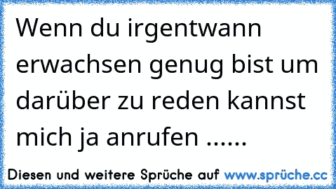 Wenn du irgentwann erwachsen genug bist um darüber zu reden kannst mich ja anrufen ......