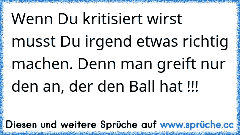 Wenn Du kritisiert wirst musst Du irgend etwas richtig machen. Denn man greift nur den an, der den Ball hat !!!