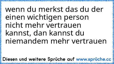 wenn du merkst das du der einen wichtigen person nicht mehr vertrauen kannst, dan kannst du niemandem mehr vertrauen