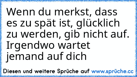 Wenn du merkst, dass es zu spät ist, glücklich zu werden, gib nicht auf. Irgendwo wartet jemand auf dich ♥