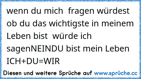 wenn du mich  fragen würdest ob du das wichtigste in meinem Leben bist  würde ich sagen
NEIN
DU bist mein Leben ♥
ICH
+
DU
=
WIR
♥