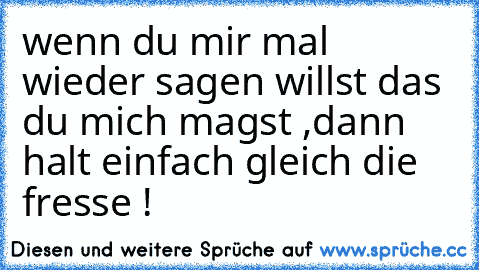 wenn du mir mal wieder sagen willst das du mich magst ,dann halt einfach gleich die fresse !