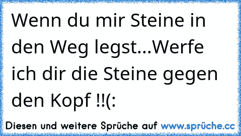 Wenn du mir Steine in den Weg legst...
Werfe ich dir die Steine gegen den Kopf !!
(:♥