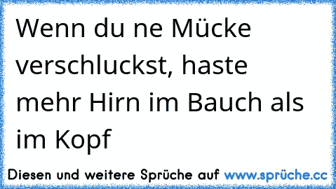 Wenn du ne Mücke verschluckst, haste mehr Hirn im Bauch als im Kopf