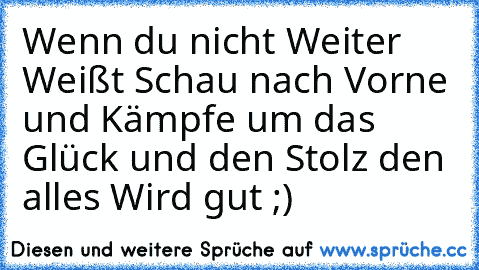 Wenn du nicht Weiter Weißt Schau nach Vorne und Kämpfe um das Glück und den Stolz den alles Wird gut ;)