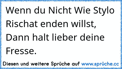 Wenn du Nicht Wie Stylo Rischat enden willst, Dann halt lieber deine Fresse.