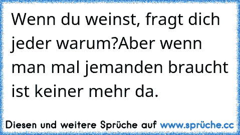 Wenn du weinst, fragt dich jeder warum?
Aber wenn man mal jemanden braucht ist keiner mehr da.