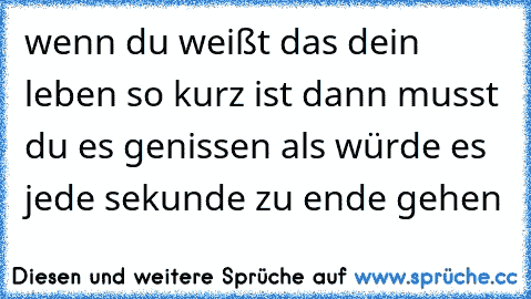 wenn du weißt das dein leben so kurz ist dann musst du es genissen als würde es jede sekunde zu ende gehen ♥♥♥♥