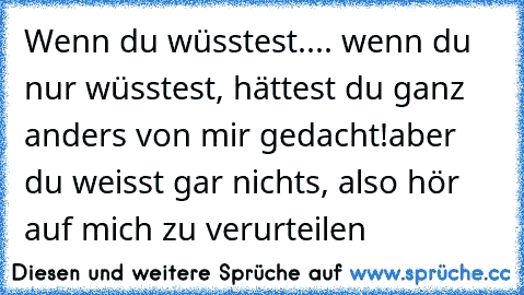 Wenn du wüsstest.... wenn du nur wüsstest, hättest du ganz anders von mir gedacht!
aber du weisst gar nichts, also hör auf mich zu verurteilen