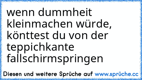 wenn dummheit kleinmachen würde, könttest du von der teppichkante fallschirmspringen