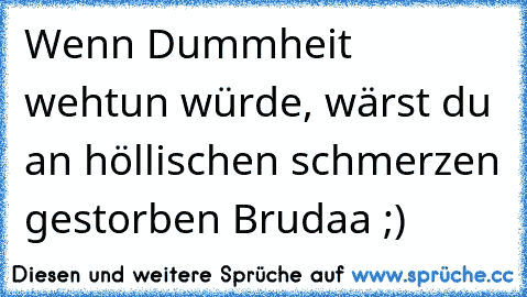 Wenn Dummheit wehtun würde, wärst du an höllischen schmerzen gestorben Brudaa ;)