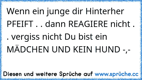 Wenn ein junge dir Hinterher PFEIFT . . dann REAGIERE nicht . . vergiss nicht Du bist ein MÄDCHEN UND KEIN HUND -,-